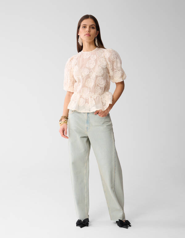 Gebl&uuml;mtes Pailletten-Top Off White SHOEBY WOMEN