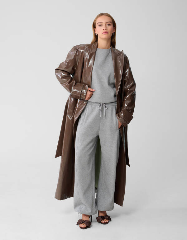 &Uuml;bergro&szlig;er Lack-Trenchcoat Braun von Monica SHOEBY WOMEN