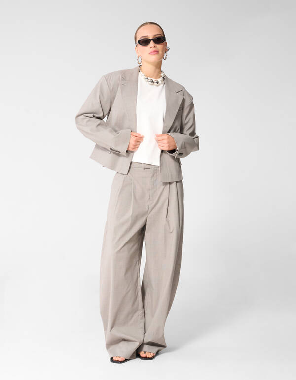 Karierter Cropped-Blazer Hellgrau SHOEBY WOMEN