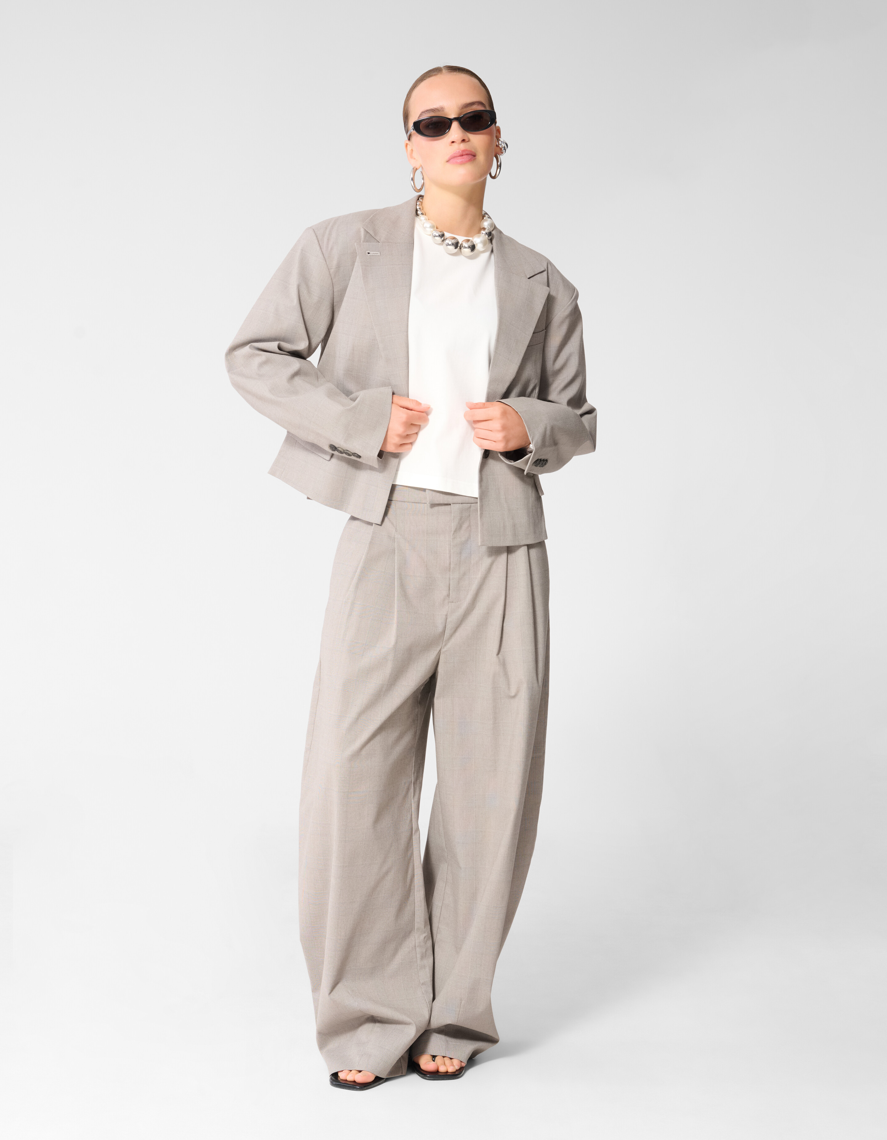 Karierter Cropped-Blazer Hellgrau SHOEBY WOMEN