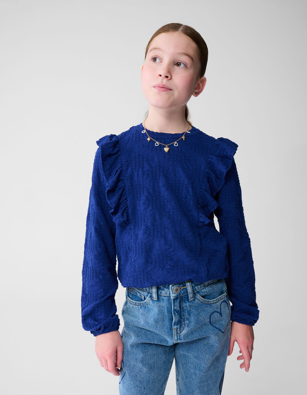 R&uuml;schen-Langarmshirt Dunkelblau SHOEBY GIRLS