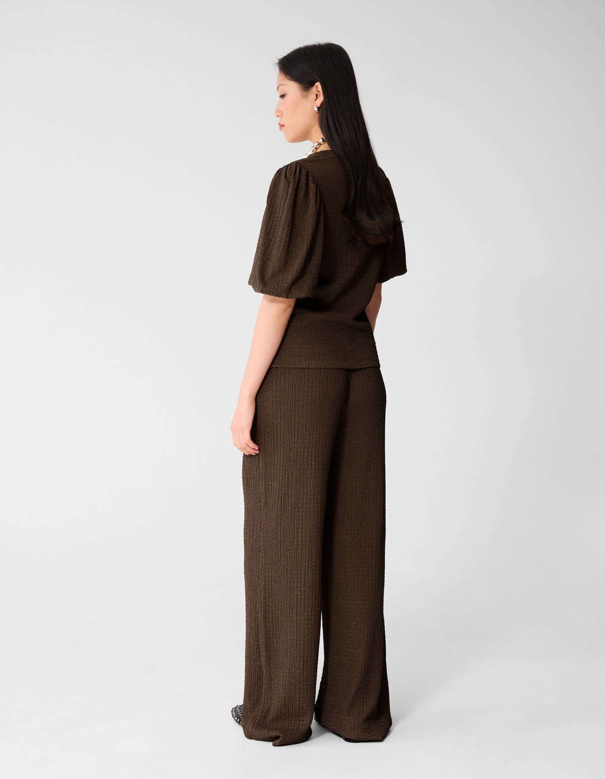 Crinkle Wide-Leg-Hose Braun SHOEBY WOMEN