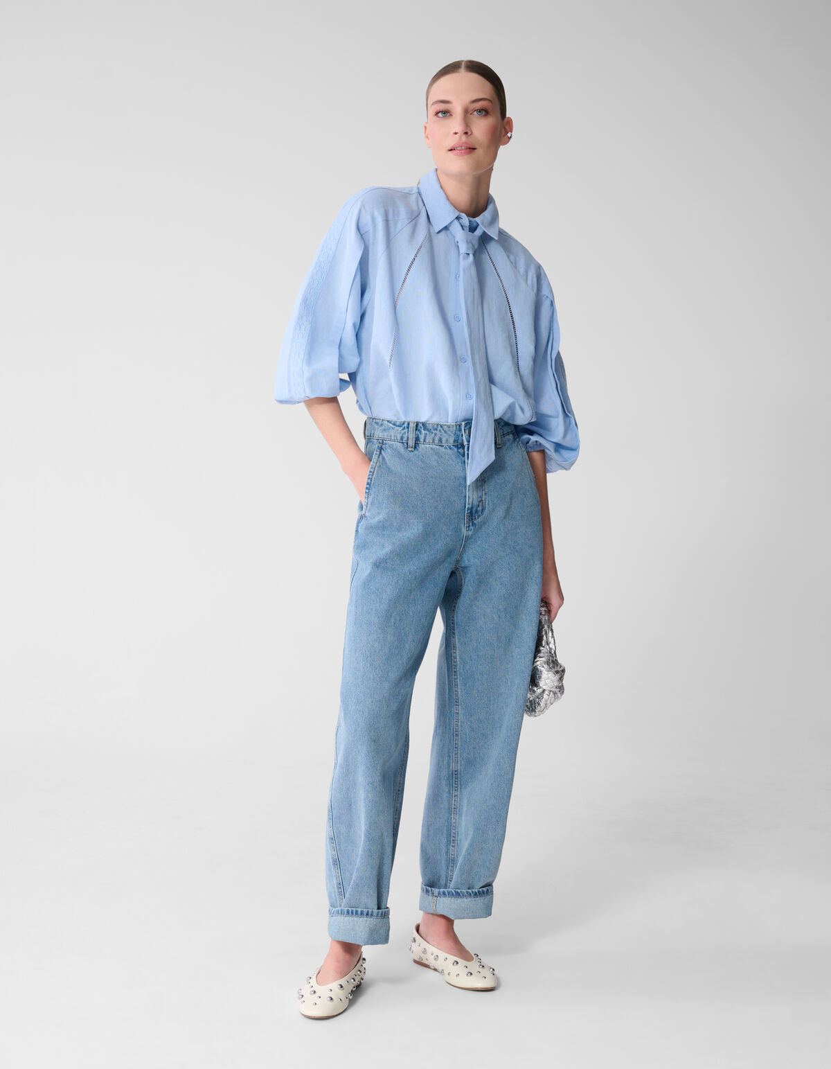 Plissierte Stickbluse Hellblau von Mieke SHOEBY WOMEN