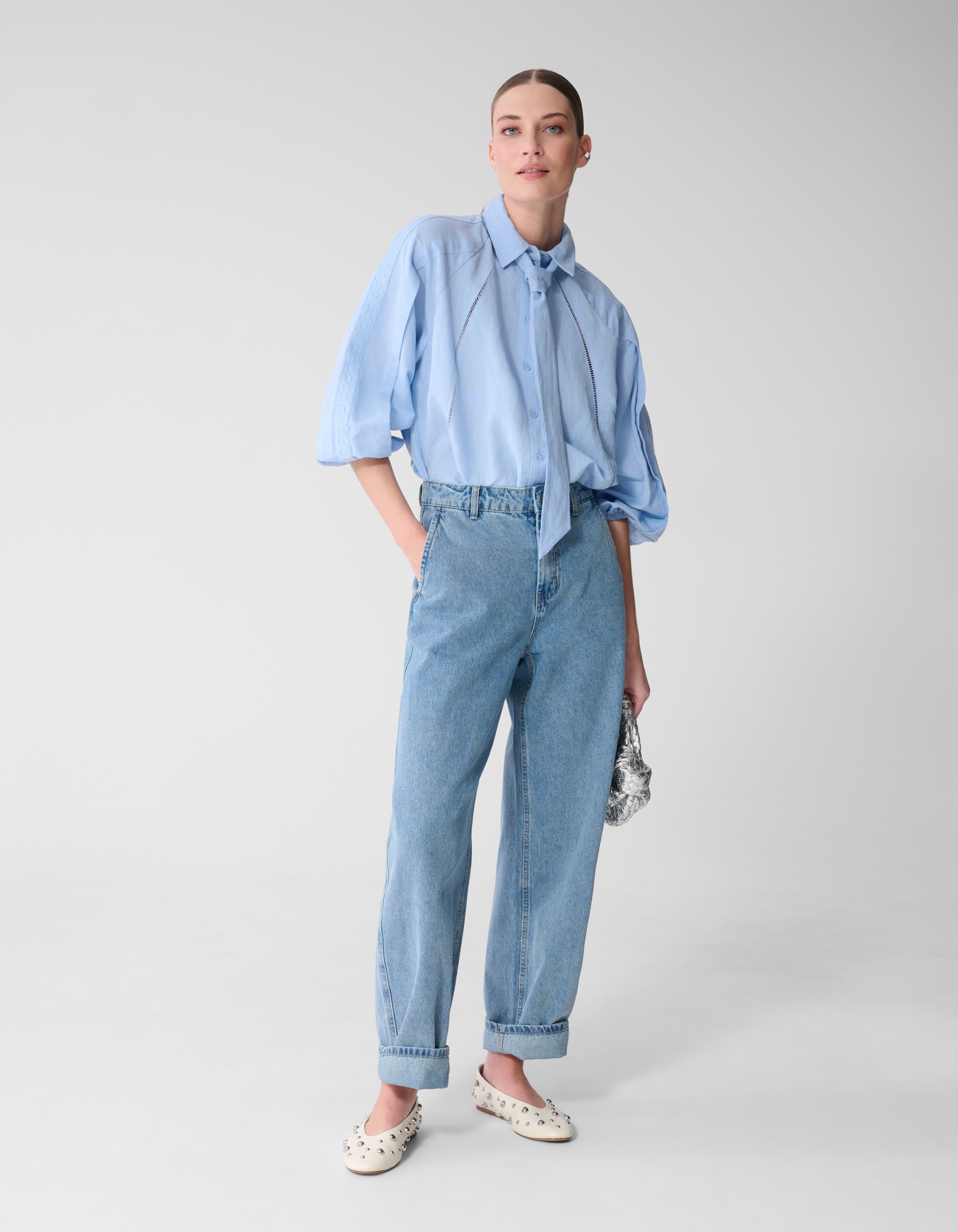 Plissierte Stickbluse Hellblau von Mieke SHOEBY WOMEN