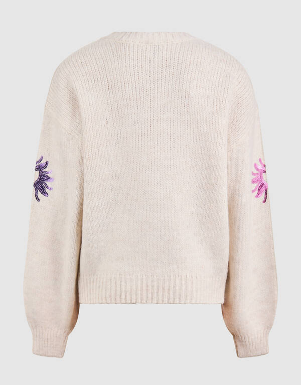 Pailletten Strickpullover Gebrochen Wei&szlig; SHOEBY GIRLS