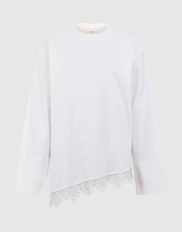 Asymmetrische Langarmshirt mit Spitze Wei&szlig; SHOEBY GIRLS