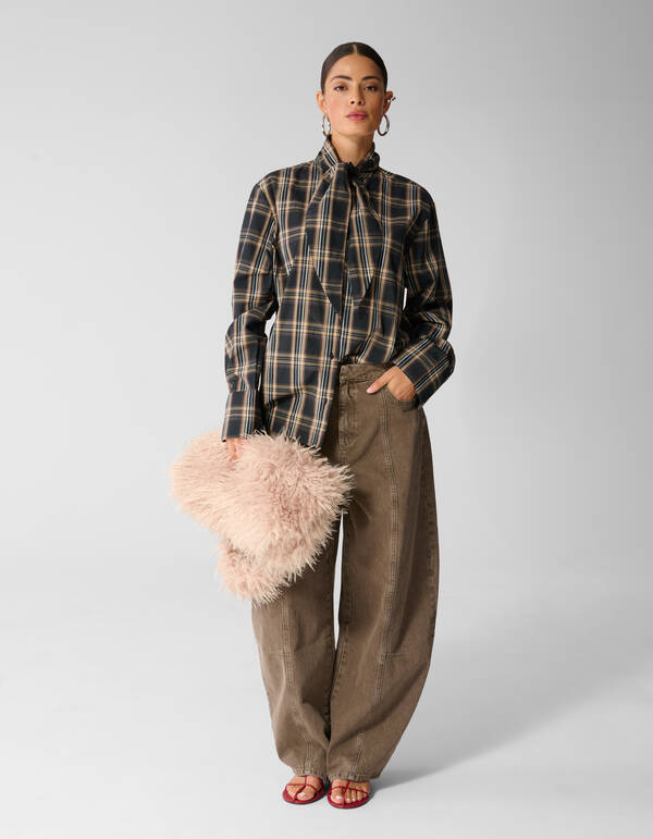 Bluse im Oversize-Schnitt mit Schal Braun SHOEBY WOMEN