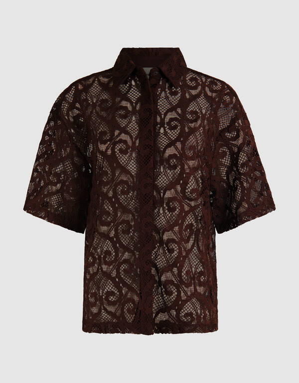 Bluse aus Spitze in &Uuml;bergr&ouml;&szlig;e Dunkelbraun SHOEBY WOMEN