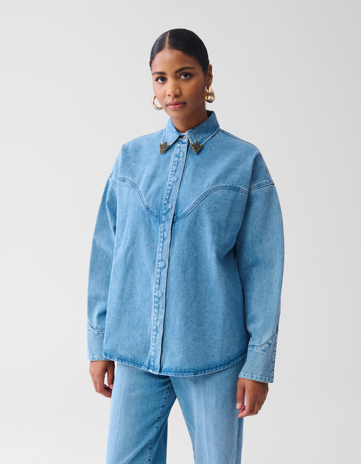 Übergroße Denim-Bluse Mediumstone von Fred SHOEBY WOMEN