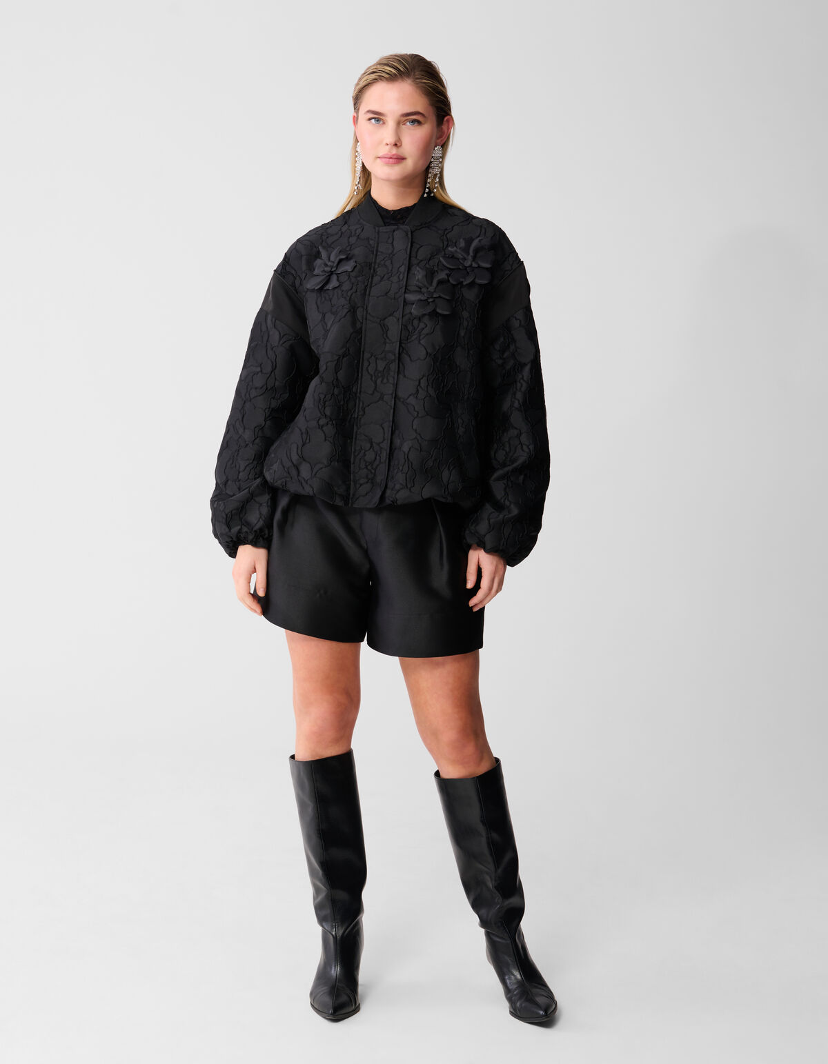 Schwarze Bomberjacke mit Blumenjacquardmuster SHOEBY WOMEN