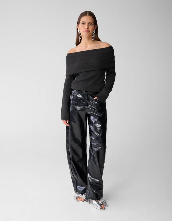 Off-Shoulder Pullover Dunkelgrau SHOEBY WOMEN