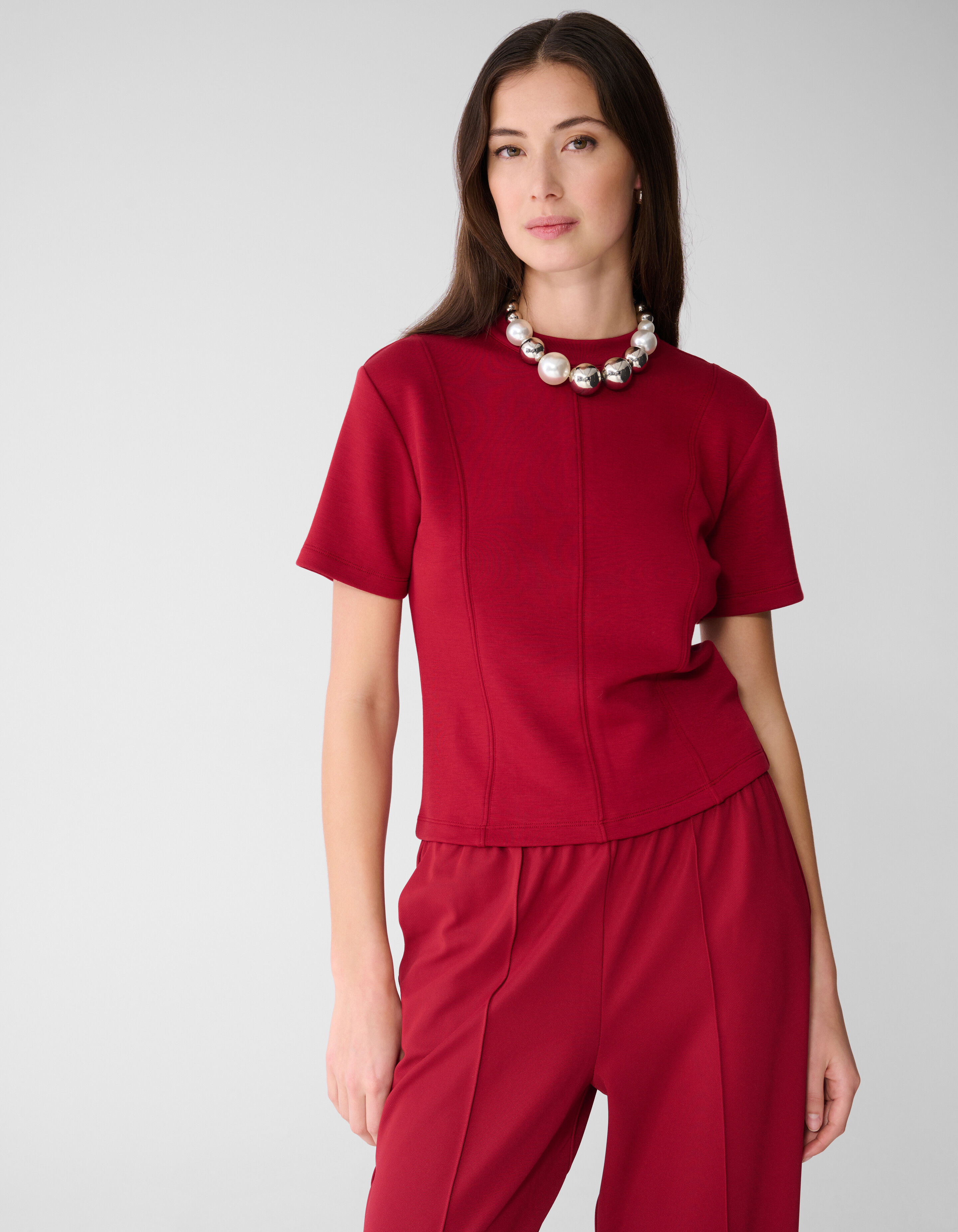 Tailliertes, kurzes T-Shirt Dunkelrot SHOEBY WOMEN