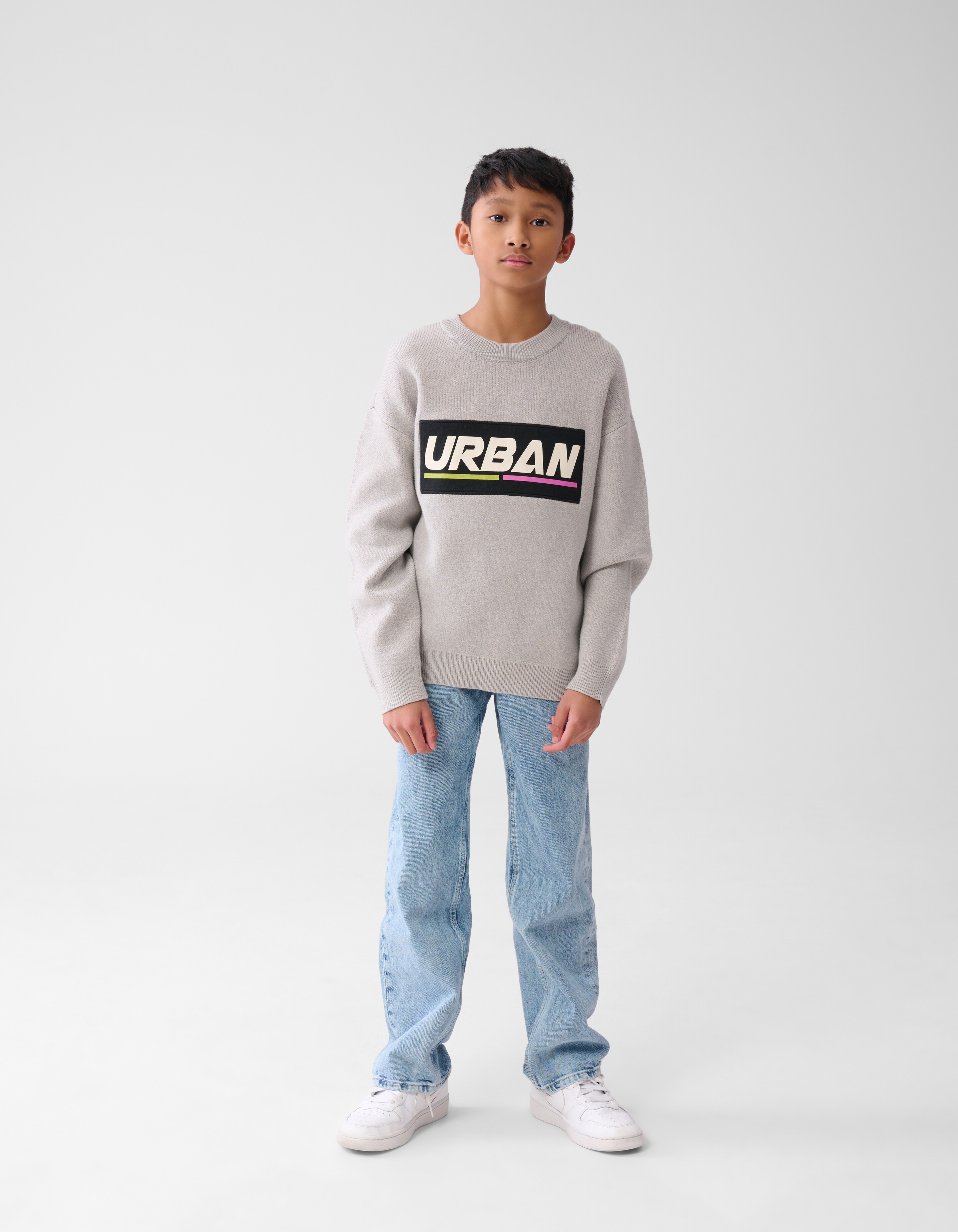 Text Gestrickter Pullover Grau SHOEBY BOYS