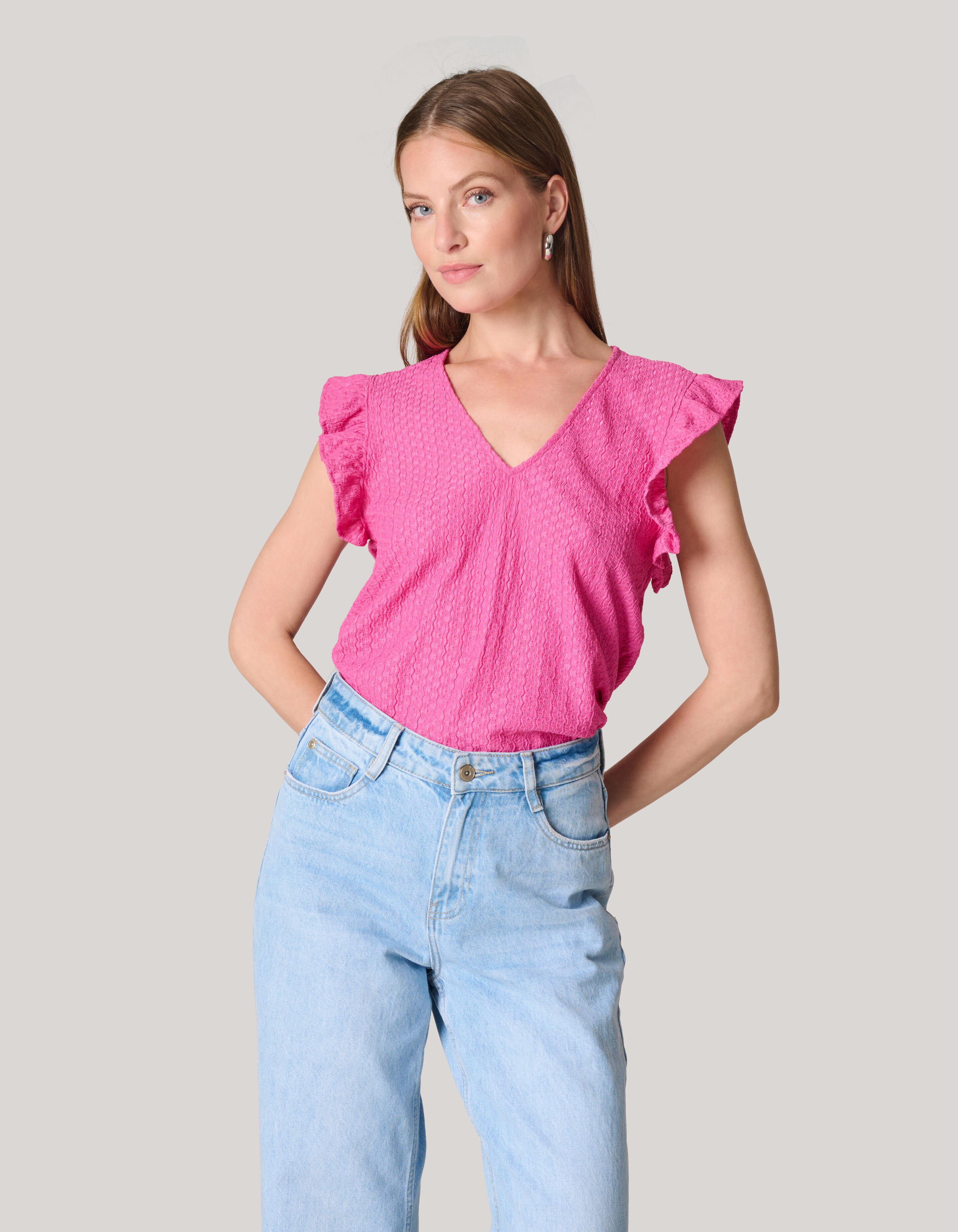 Crinkle Ruffle Top Roze SHOEBY WOMEN