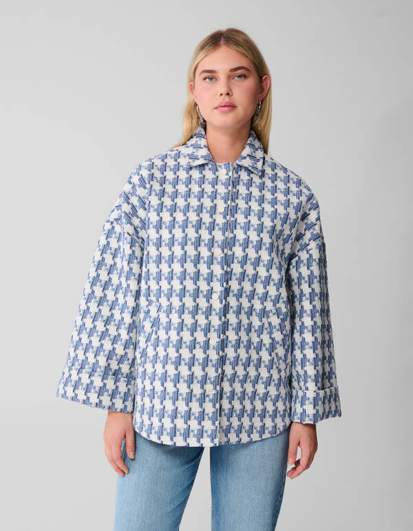 Jacquard Ruitenmuster Jacke Blau SHOEBY WOMEN