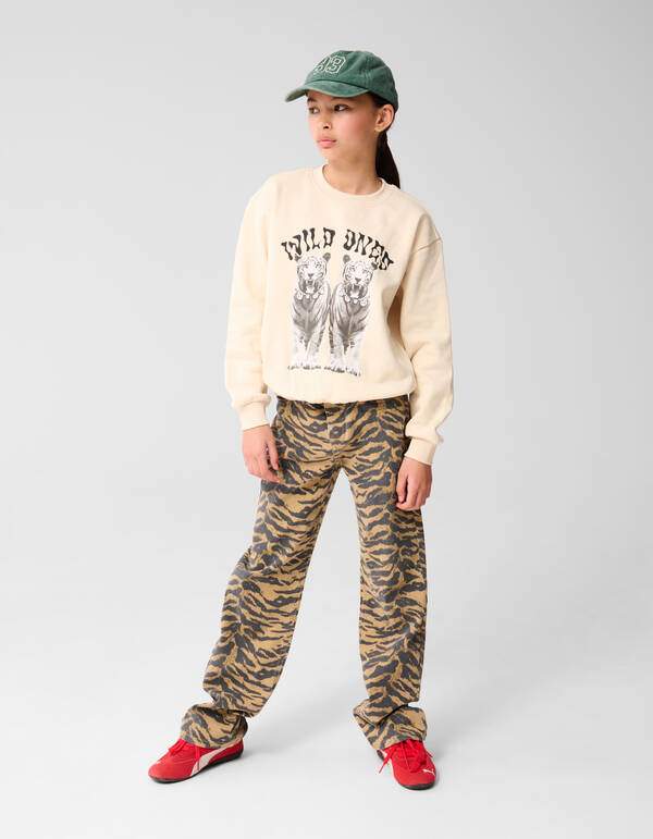 Tiger Kunst Pullover Gebrochen Wei&szlig; SHOEBY GIRLS