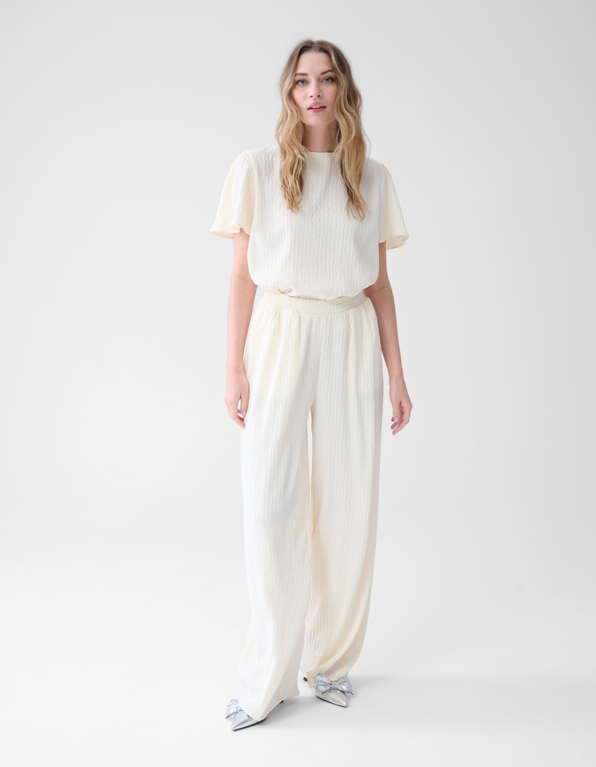 Crinkle Hose mit weitem Bein Off White SHOEBY WOMEN