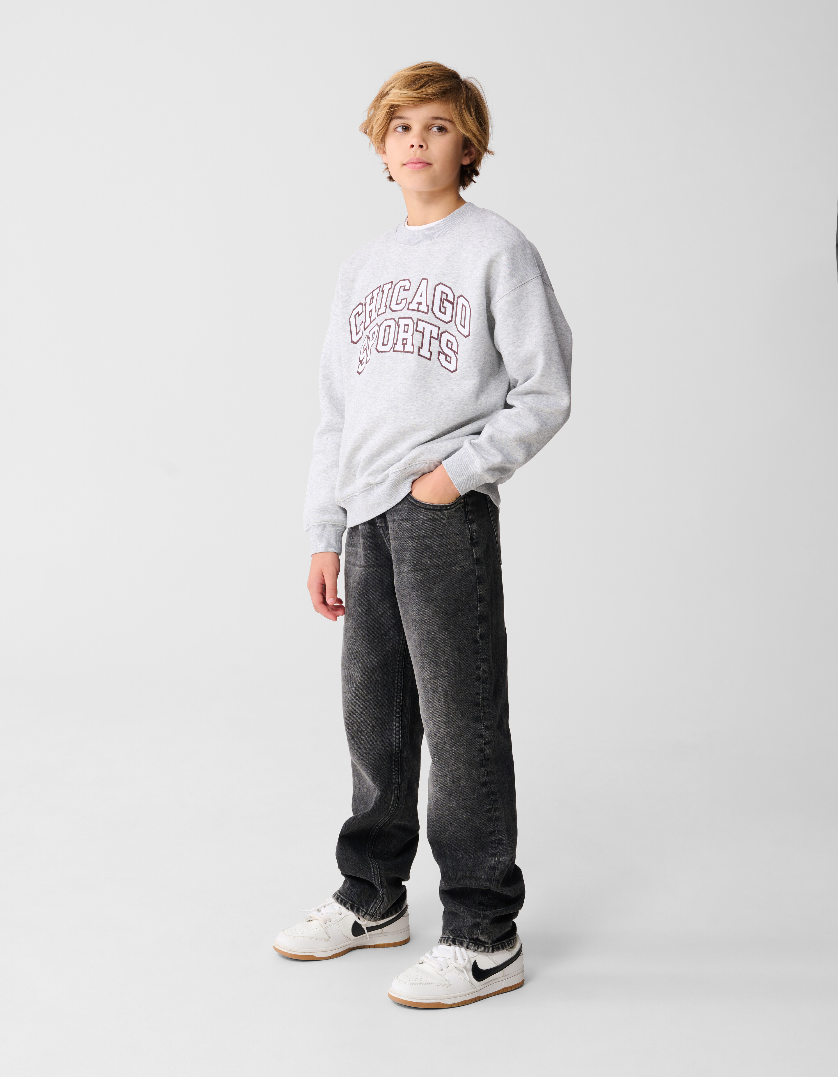 Chicago-Kunstdruck-Pullover, hellgrau SHOEBY BOYS