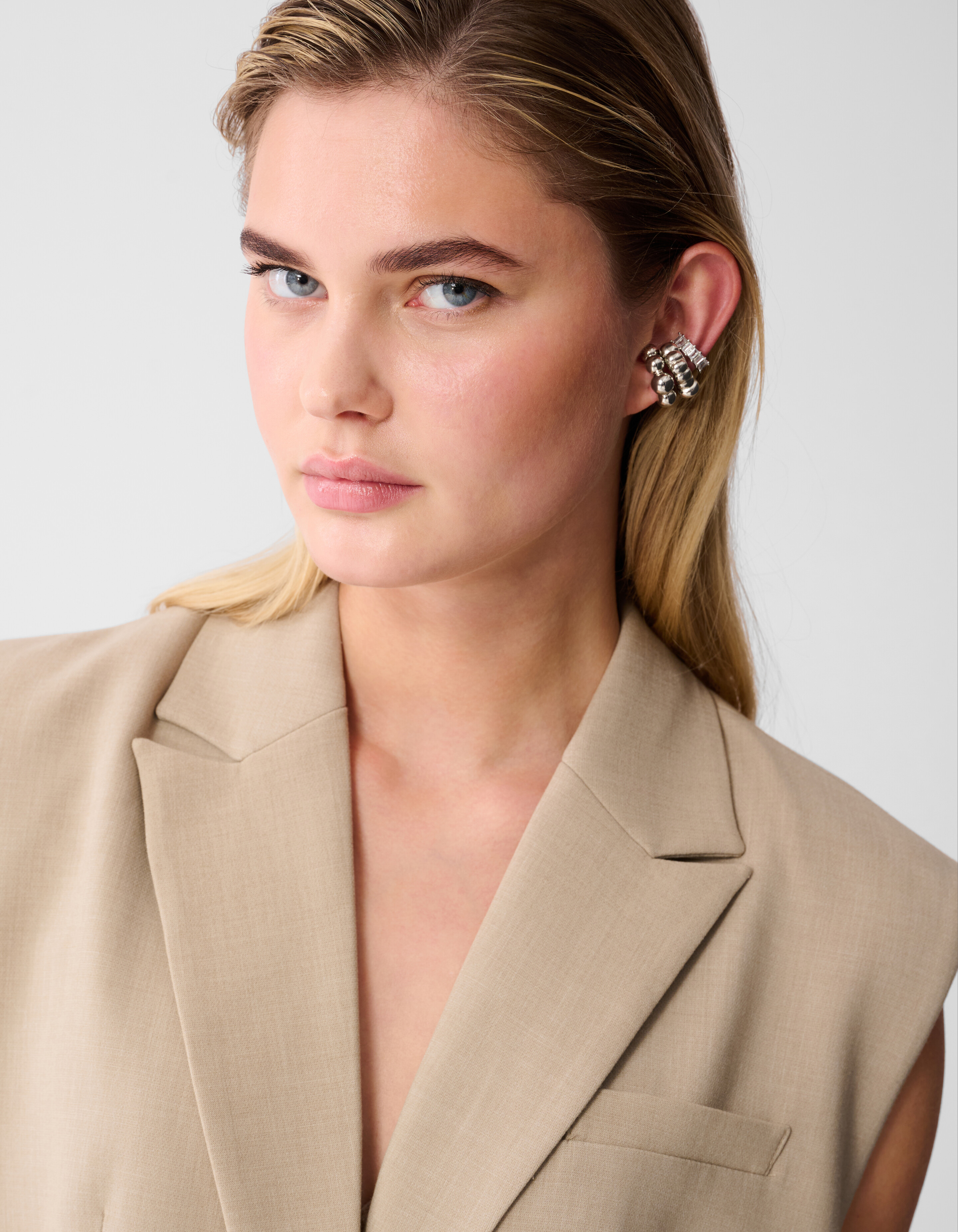 &Auml;rmelloser Blazer mit Kettenmuster, Sand SHOEBY WOMEN