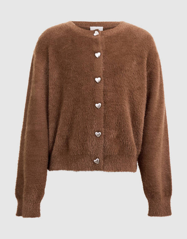 Flauschige Strickjacke mit Kn&ouml;pfen Braun SHOEBY GIRLS
