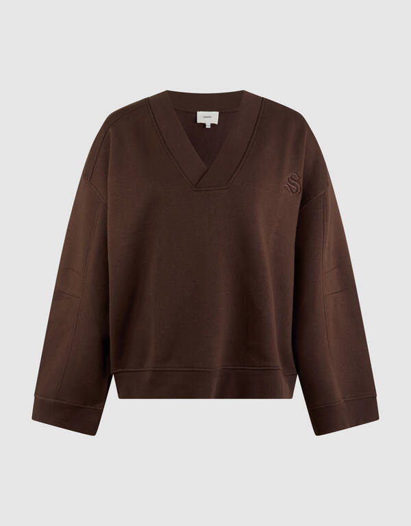 Oversized Pullover mit V-Ausschnitt Dunkelbraun SHOEBY WOMEN