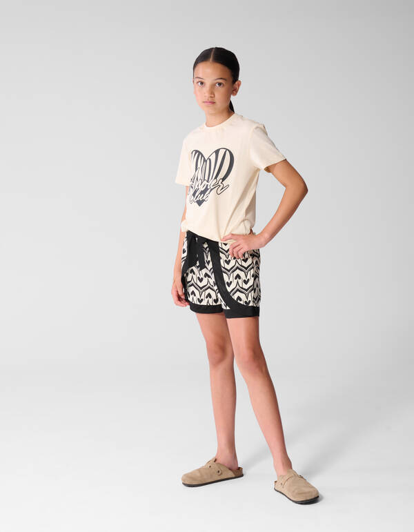 Herz-Print Skort Gebrochen Wei&szlig;/Schwarz SHOEBY GIRLS