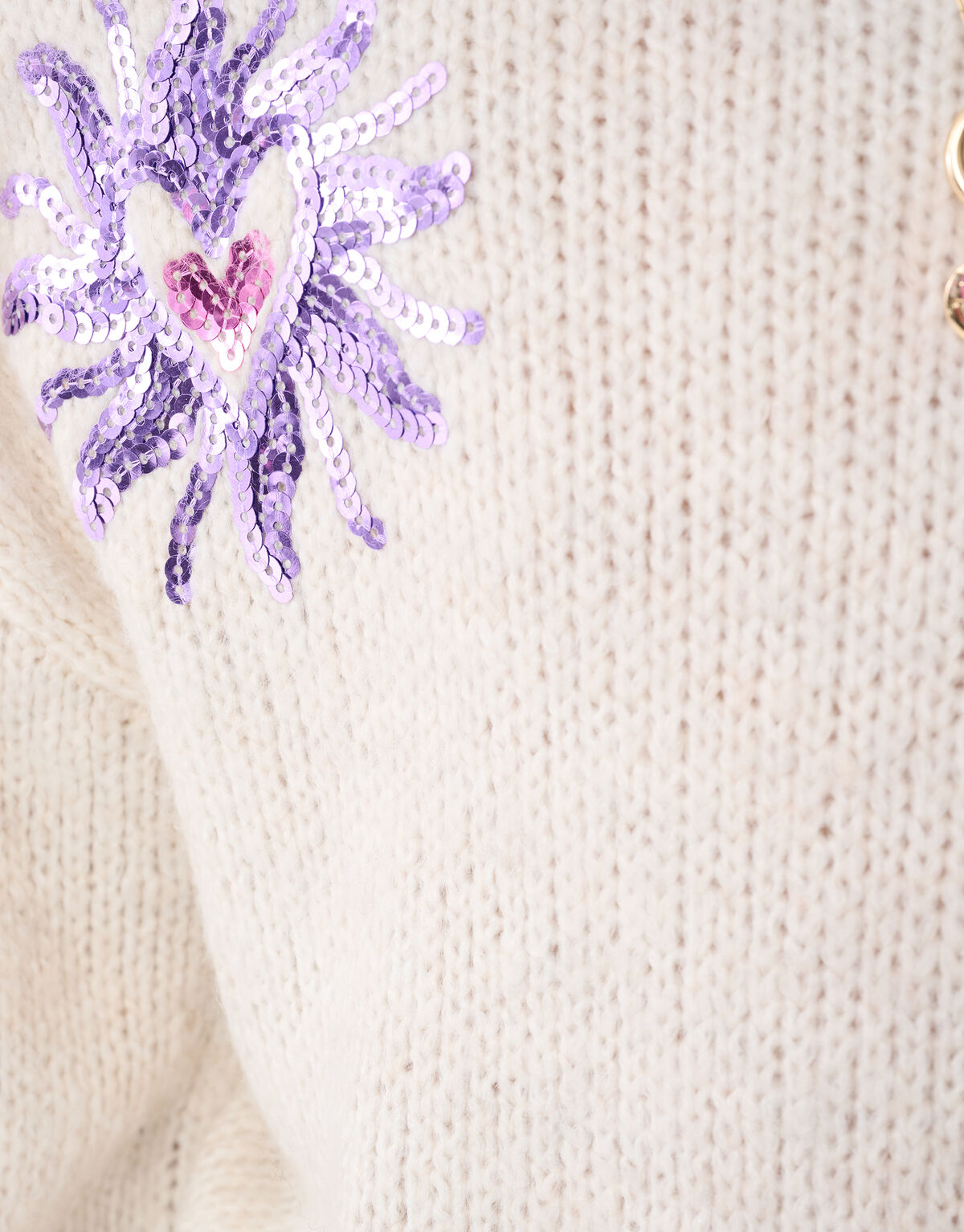 Pailletten Strickpullover Gebrochen Wei&szlig; SHOEBY GIRLS