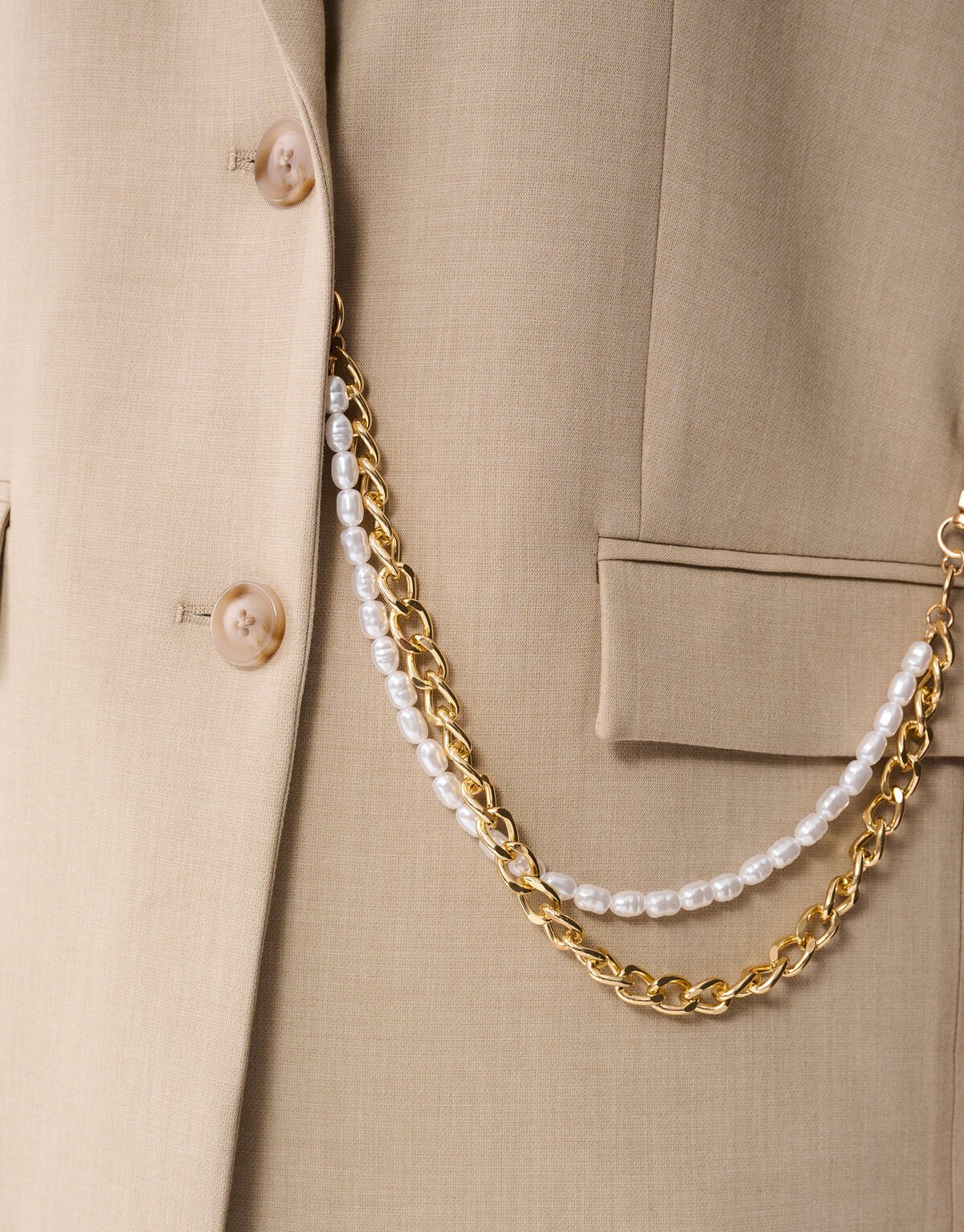 &Auml;rmelloser Blazer mit Kettenmuster, Sand SHOEBY WOMEN