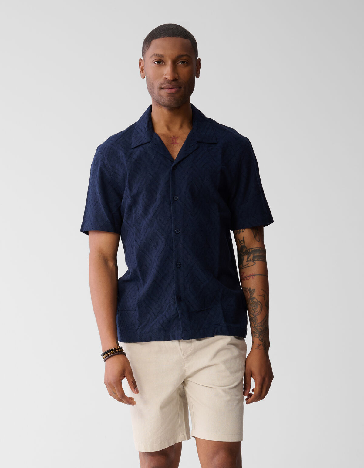 Gewelltes Jacquard-Hemd Dunkelblau SHOEBY MEN