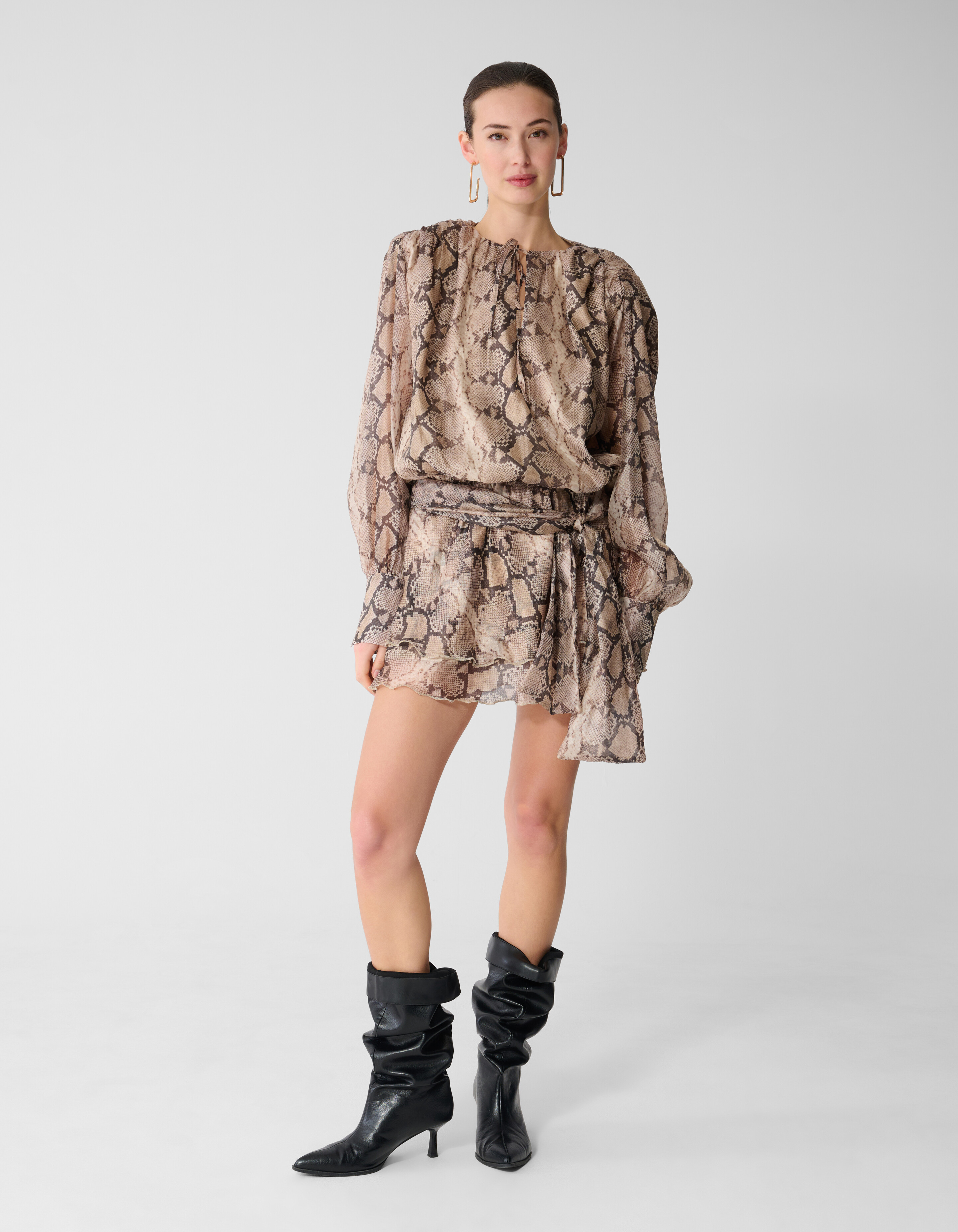 Schlange R&uuml;sche Mini Kleid Hellbraun SHOEBY WOMEN