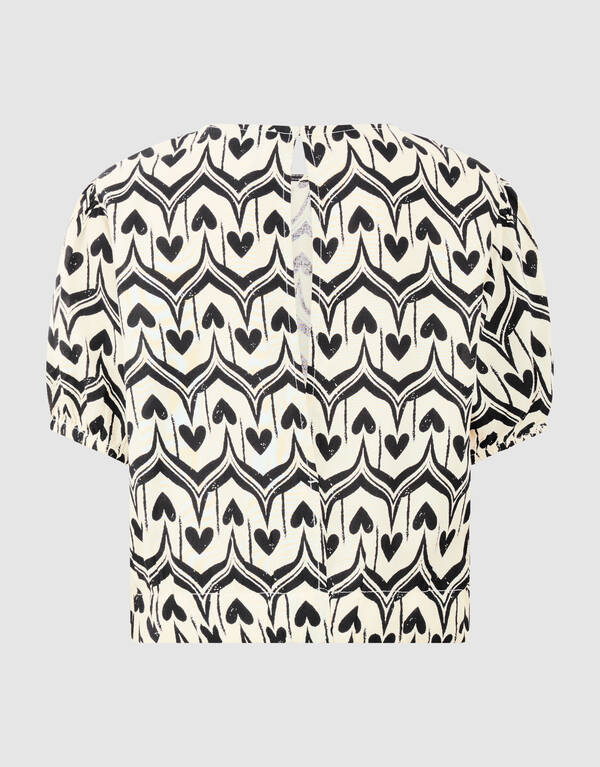 Heart Print Top Gebrochen Wei&szlig;/Schwarz SHOEBY GIRLS