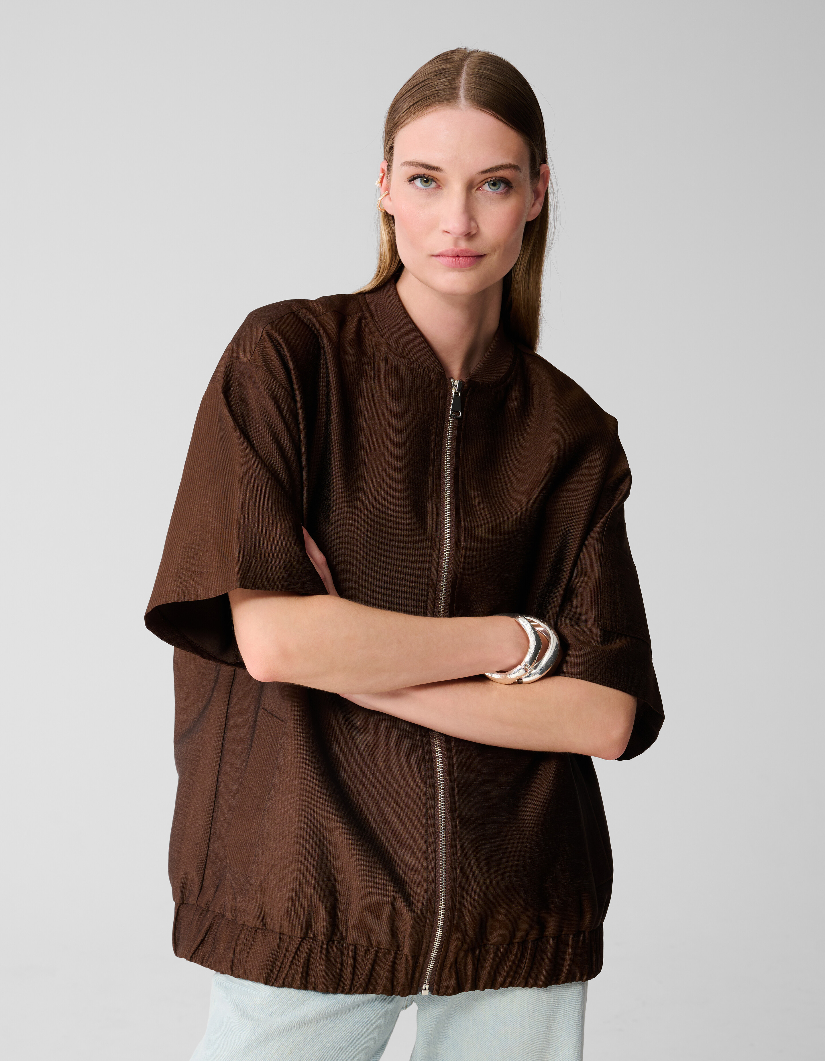 Kurzärmeliger Bomber in Übergröße Dunkelbraun SHOEBY WOMEN