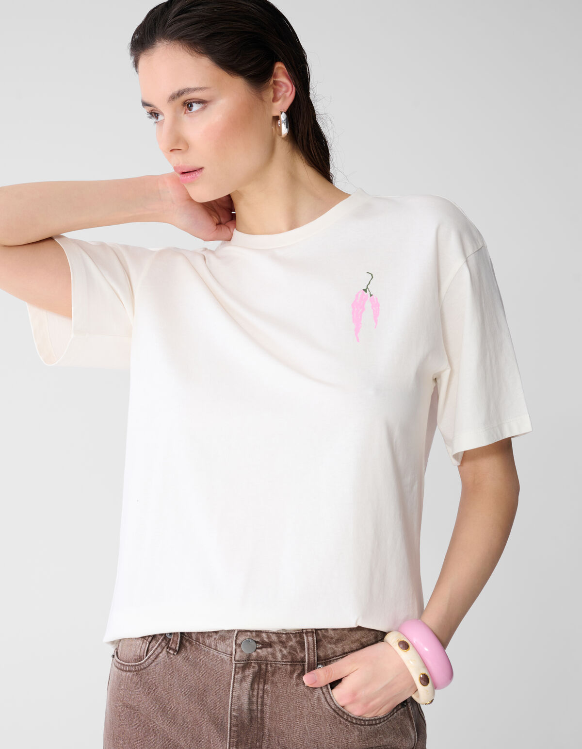 Pepper Artwork T-Shirt Gebrochen Wei&szlig; SHOEBY WOMEN