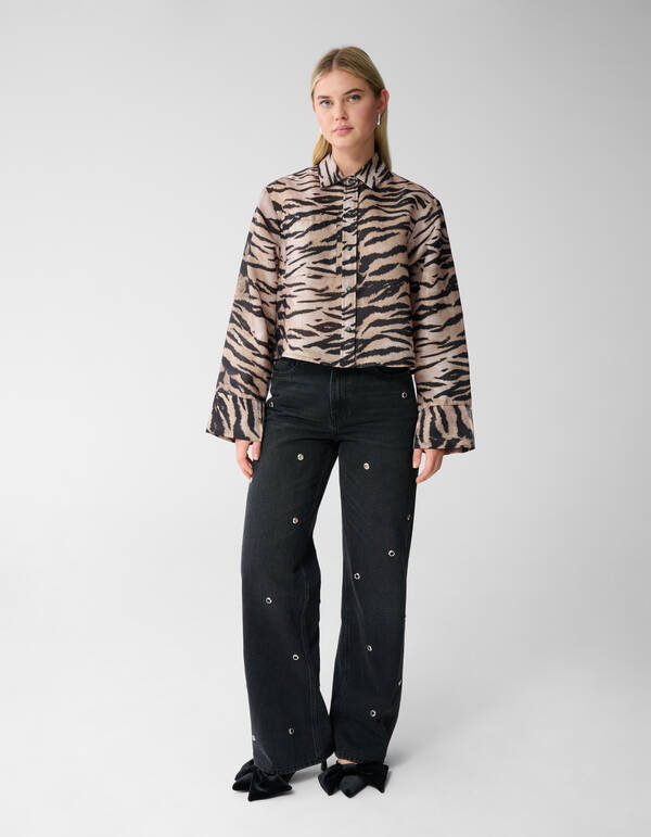 Cropped Tiger Bluse Braun SHOEBY WOMEN