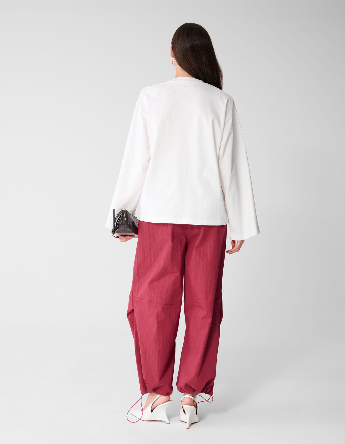 Oversized Basic Langarmshirt Wei&szlig; SHOEBY WOMEN