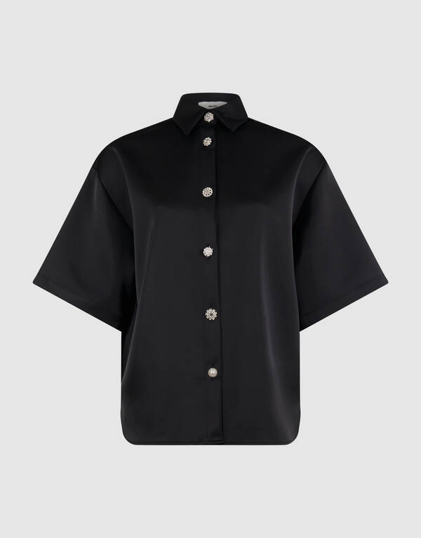 &Uuml;bergro&szlig;e Satinbluse Schwarz von Monica SHOEBY WOMEN