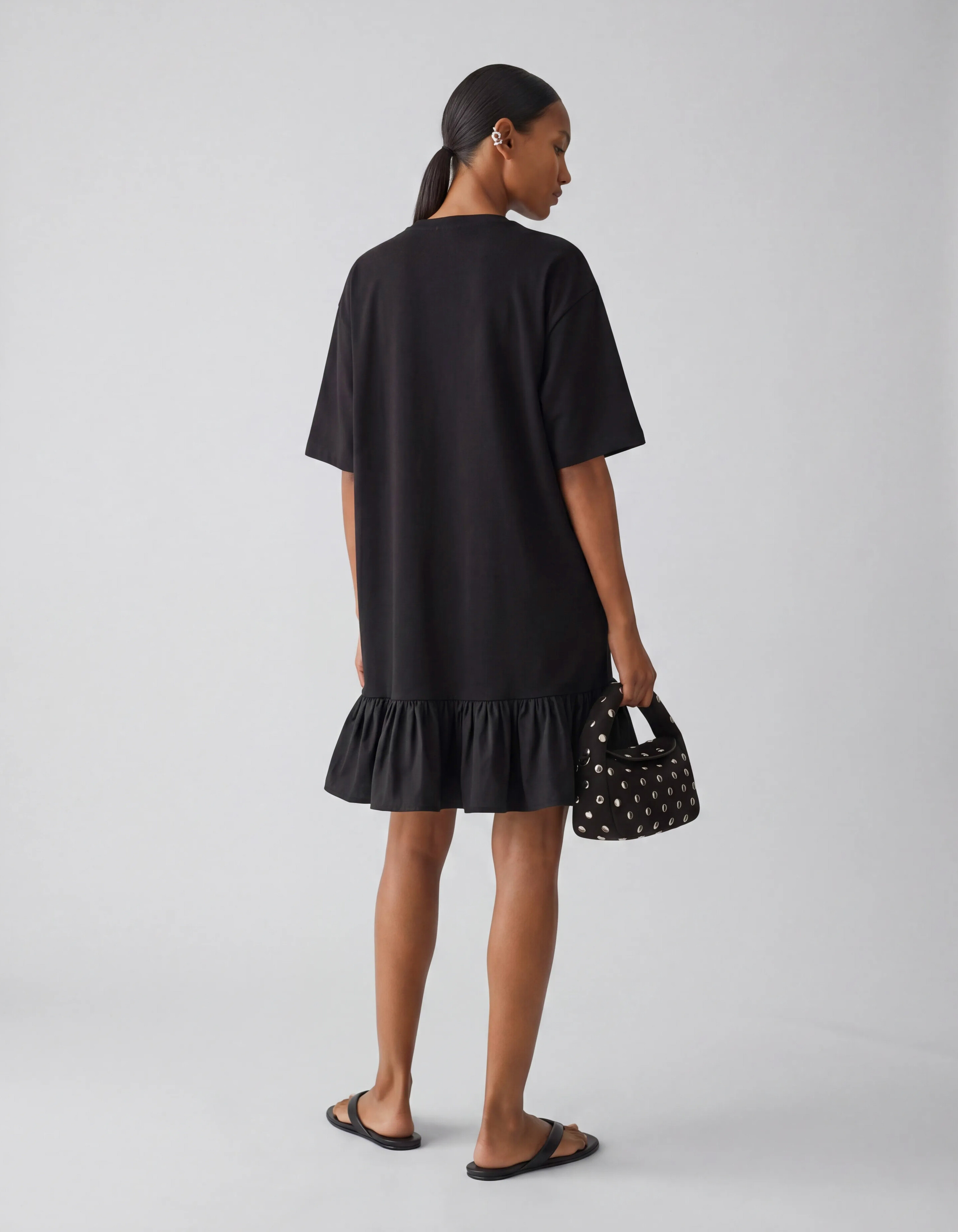 R&uuml;schen T-Shirt Mini Kleid Schwarz SHOEBY WOMEN