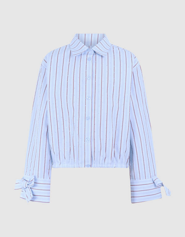 Nadelstreifen-Bluse mit Strasssteinen Hellblau SHOEBY GIRLS