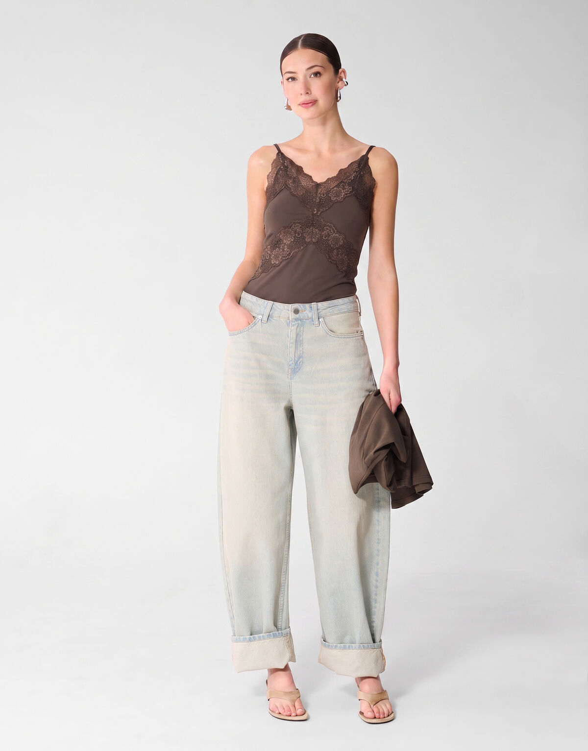Lace Mix Singlet Donkerbruin SHOEBY WOMEN
