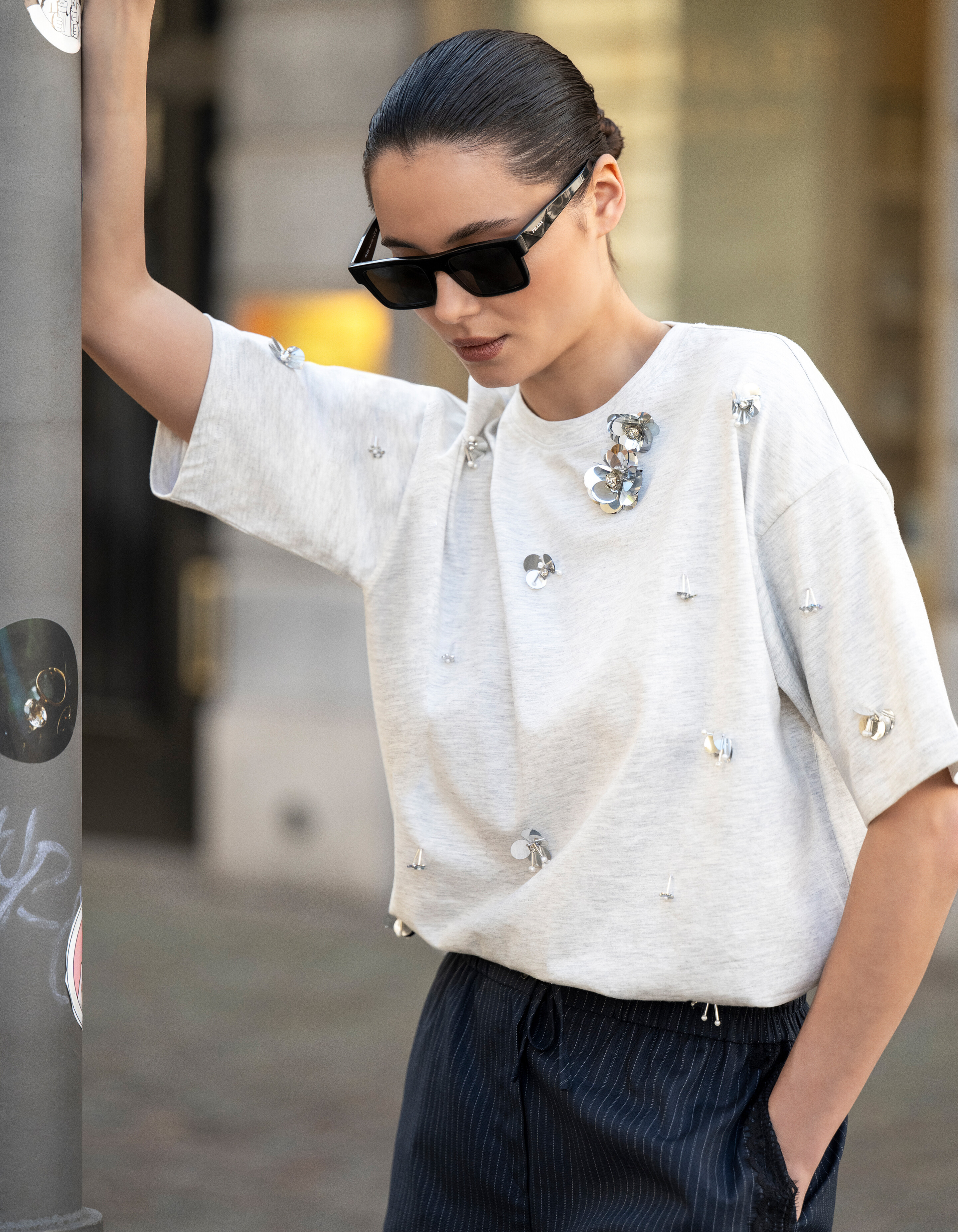 Übergroßes verschönertes T-Shirt Grijs SHOEBY WOMEN