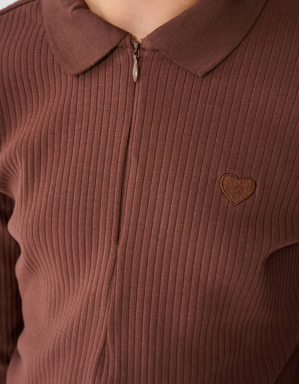 Collar Zip Longsleeve Top Donkerbruin SHOEBY GIRLS