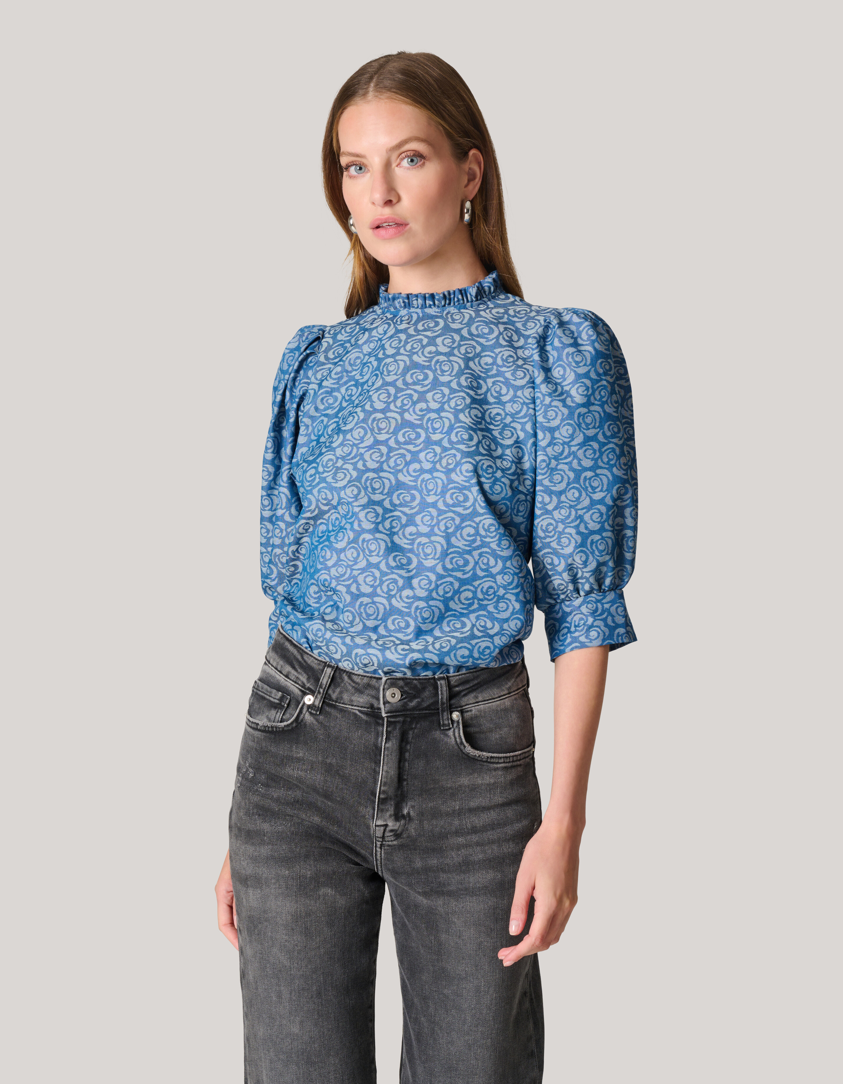 Bedrucktes Denim Top Blau SHOEBY WOMEN