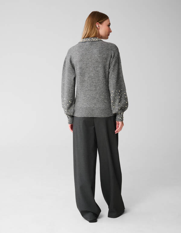 Perlenstrickpullover Grau SHOEBY WOMEN