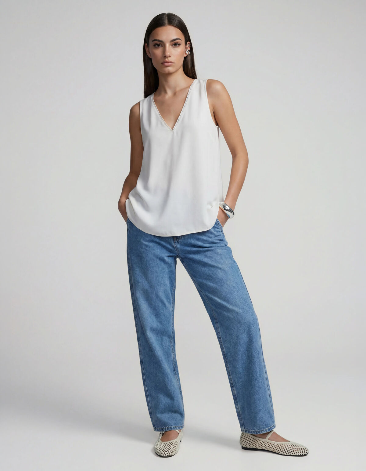 Satin-Top in gebrochenem Wei&szlig; SHOEBY WOMEN