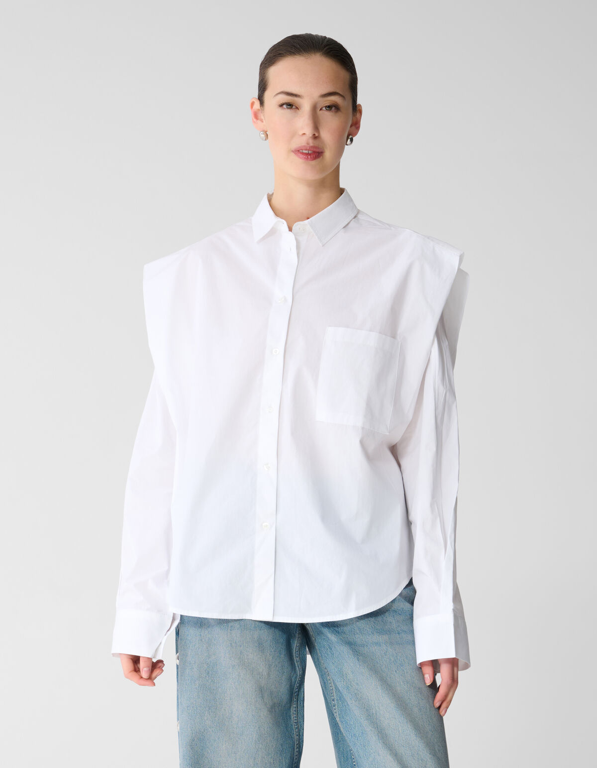 Die Pleat Poplin Bluse Wei&szlig; SHOEBY WOMEN