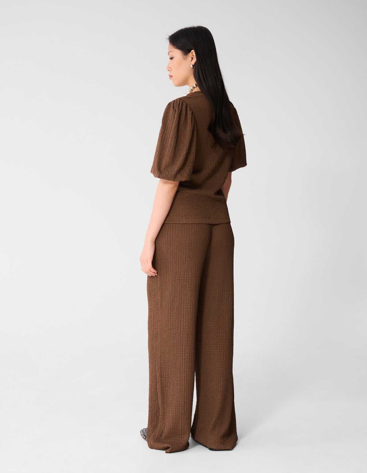 Crinkle Wide-Leg-Hose Braun SHOEBY WOMEN