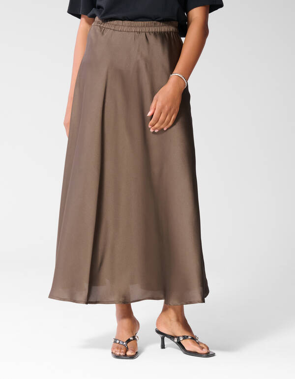 Satijnen Maxi Rok Donkerbruin SHOEBY WOMEN