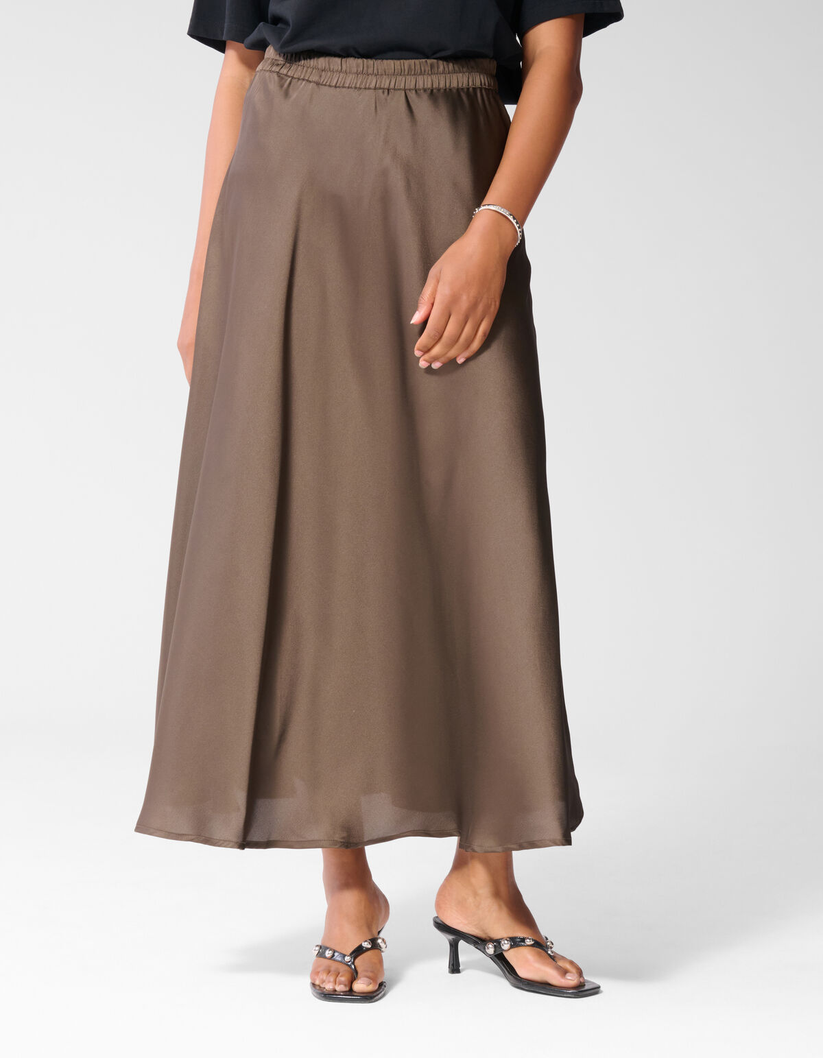 Satijnen Maxi Rok Donkerbruin SHOEBY WOMEN