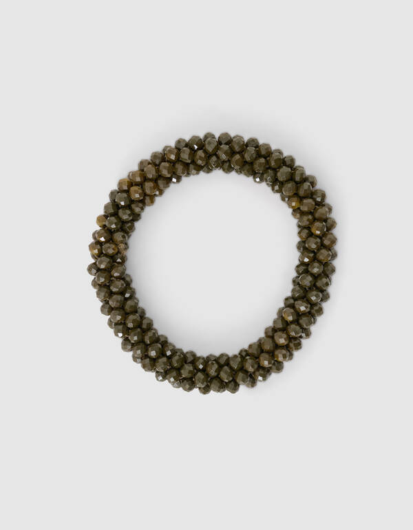 Perlenbesetzte Haarelastiek Khaki SHOEBY ACCESSOIRES