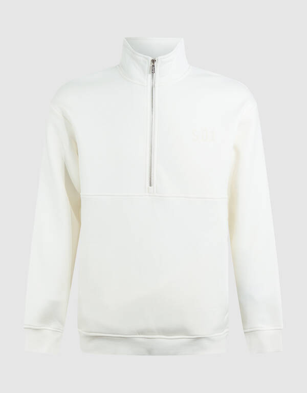 Pullover mit halbem Rei&szlig;verschluss in Off White SHOEBY MEN